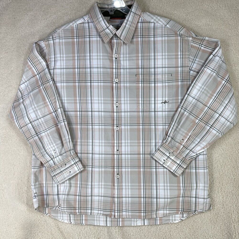 Rocawear Shirt Mens XXXL Tan Green Orange Plaid Long Sleeve Button Down Cotton